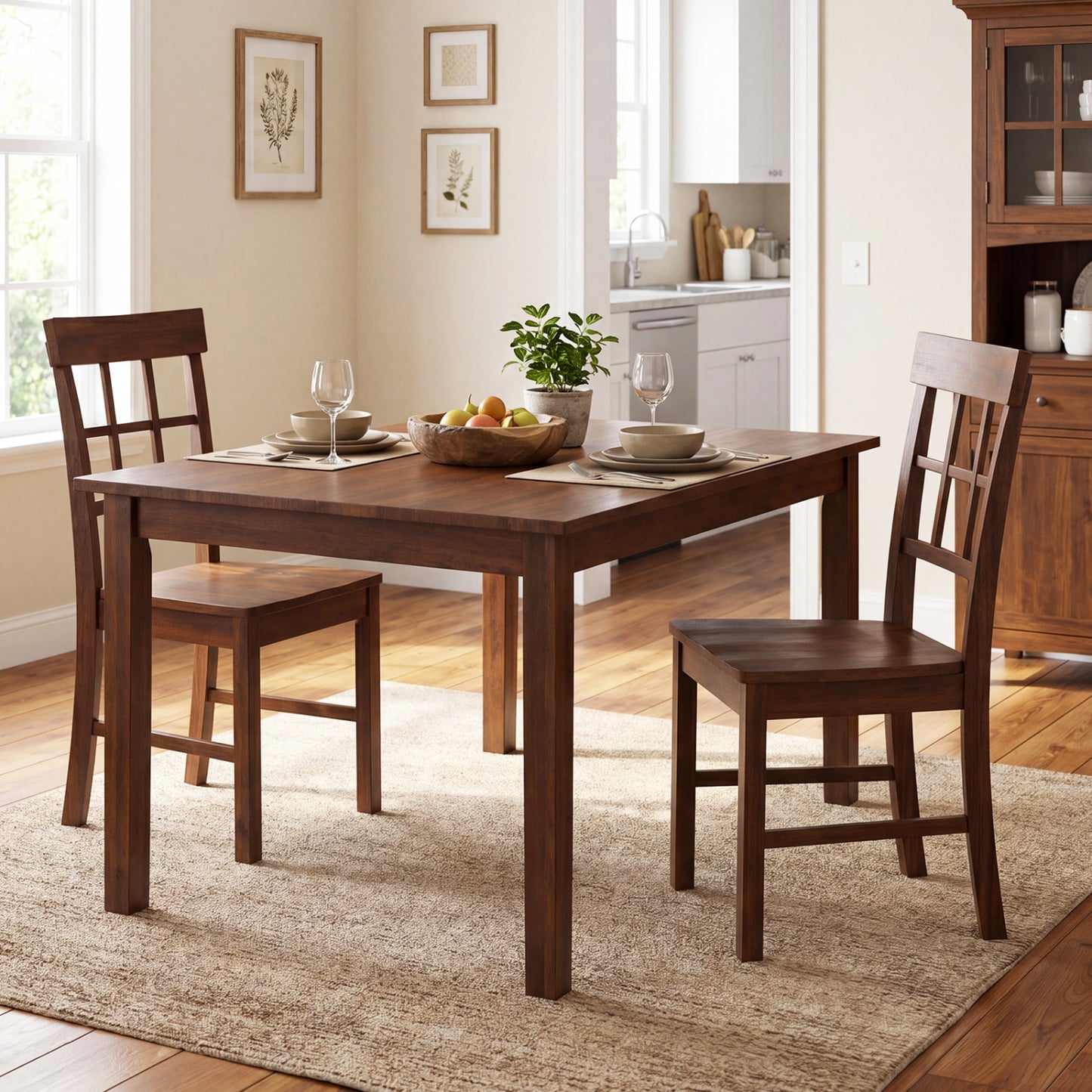 Rubber Wood Dining Chairs Set of 4 with High Backrests-Brown