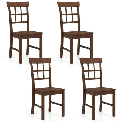 Rubber Wood Dining Chairs Set of 4 with High Backrests-Brown