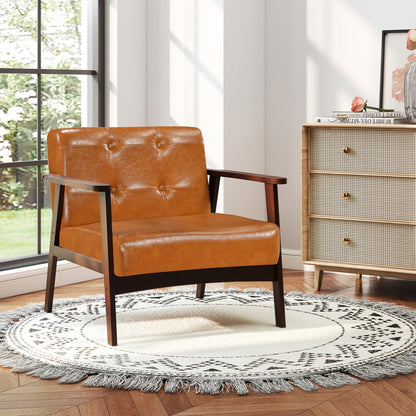 Rubber Wood Frame Accent Chair with Armrest for Living Room-Beige