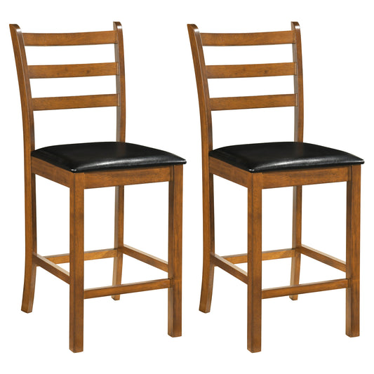 Rubber Wood Ladder Back Bar Stools Set of 2 24inch Counter Height Kitchen Island High Chairs-Walnut