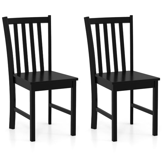 Rustic Dining Chairs Set of 2 Wooden Kitchen Chairs with Slat Tilt Backrest-black