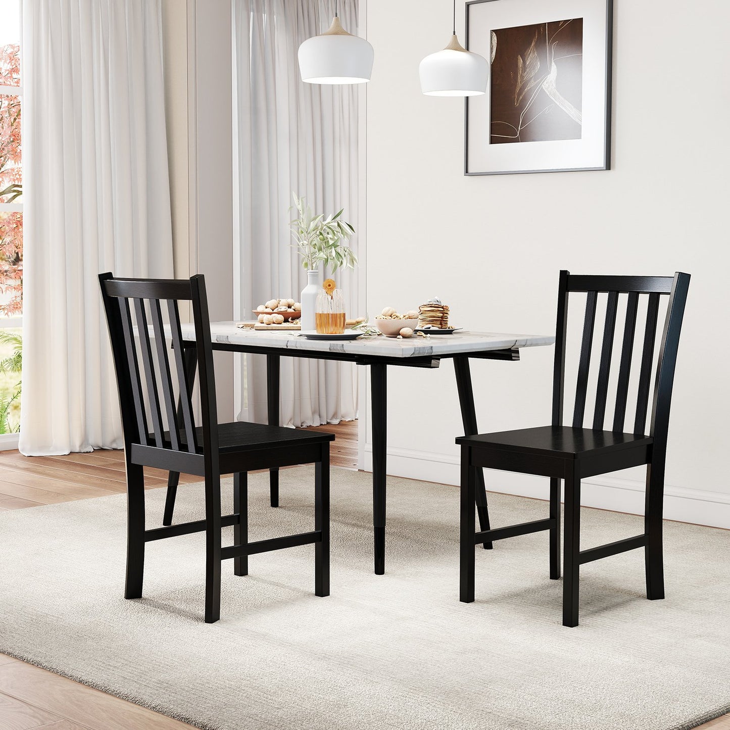 Rustic Dining Chairs Set of 2 Wooden Kitchen Chairs with Slat Tilt Backrest-black