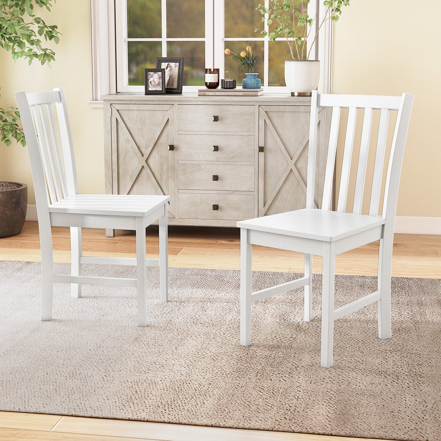 Rustic Dining Chairs Set of 2 Wooden Kitchen Chairs with Slat Tilt Backrest-black