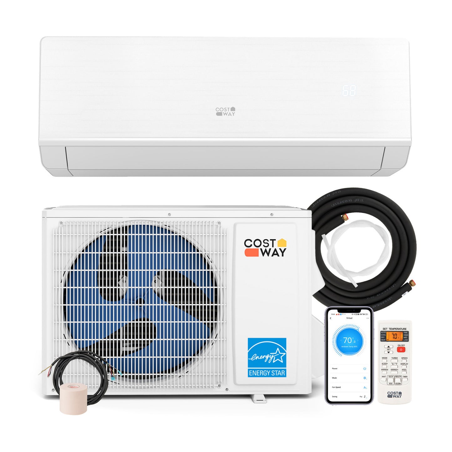 Energy Star 12000 BTU 24 SEER2 mini split heat pump with bracket, suitable for heating at -25°C, by Wilsons Home Store.
