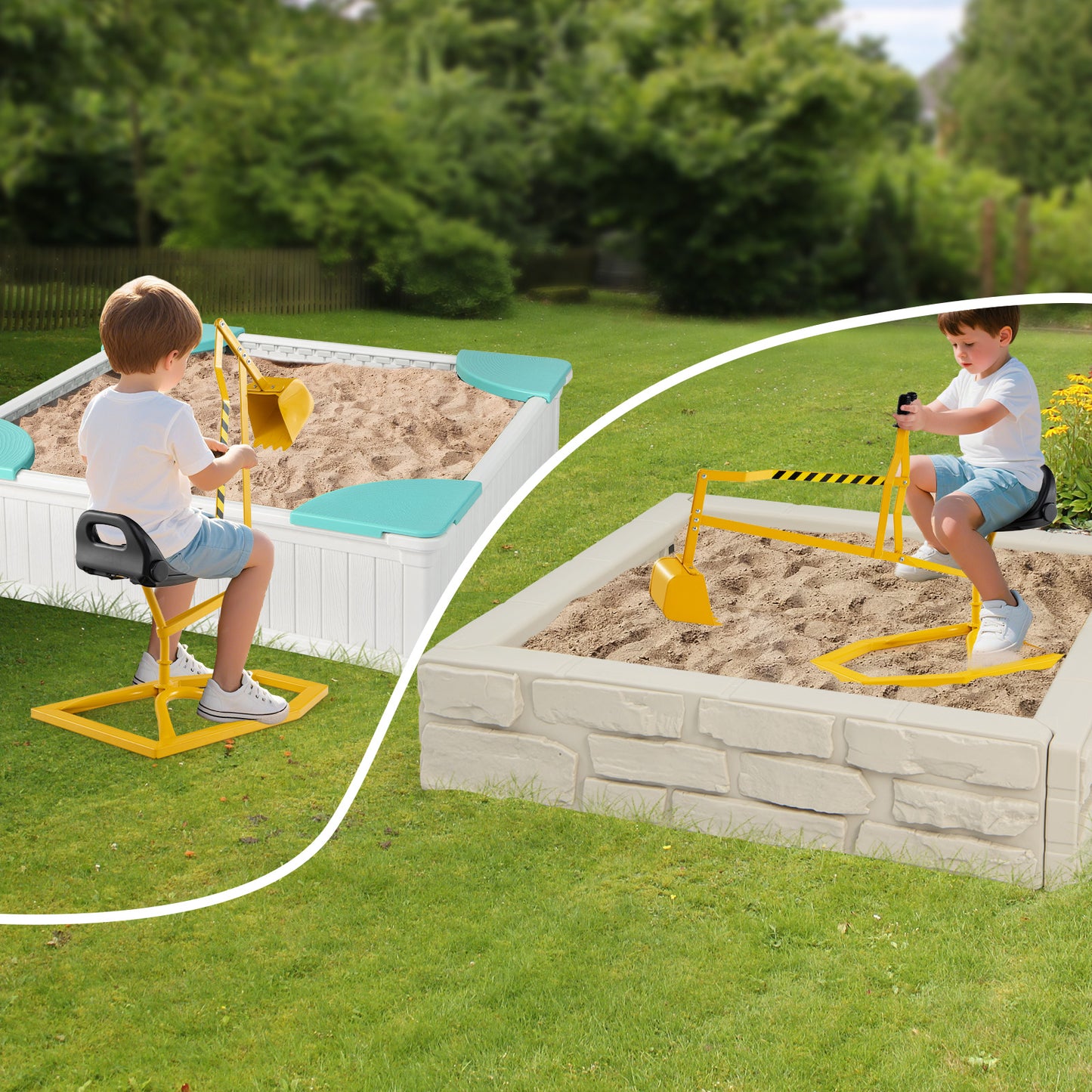 Sandbox Toy Digger with 2-Handed Controls and Flexible Shovel for Kids-Yellow