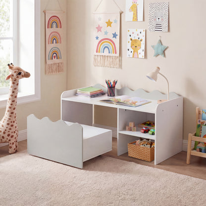 Scalloped Kids Bookshelf and Toy Storage Organizer for Playroom-Gray