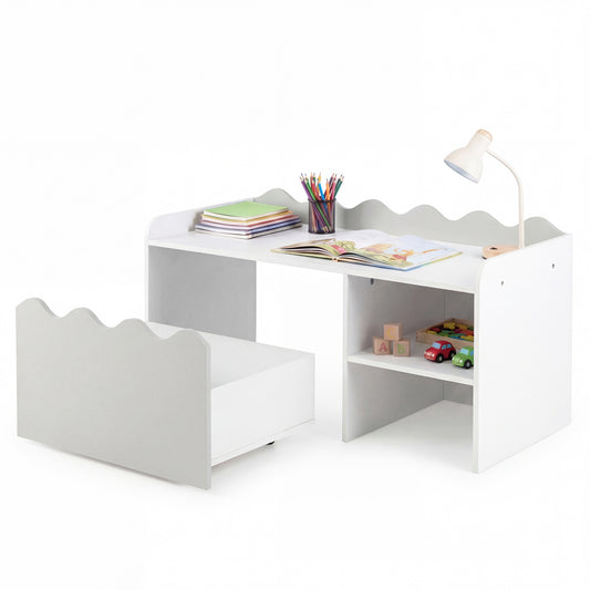Scalloped Kids Bookshelf and Toy Storage Organizer for Playroom-Gray