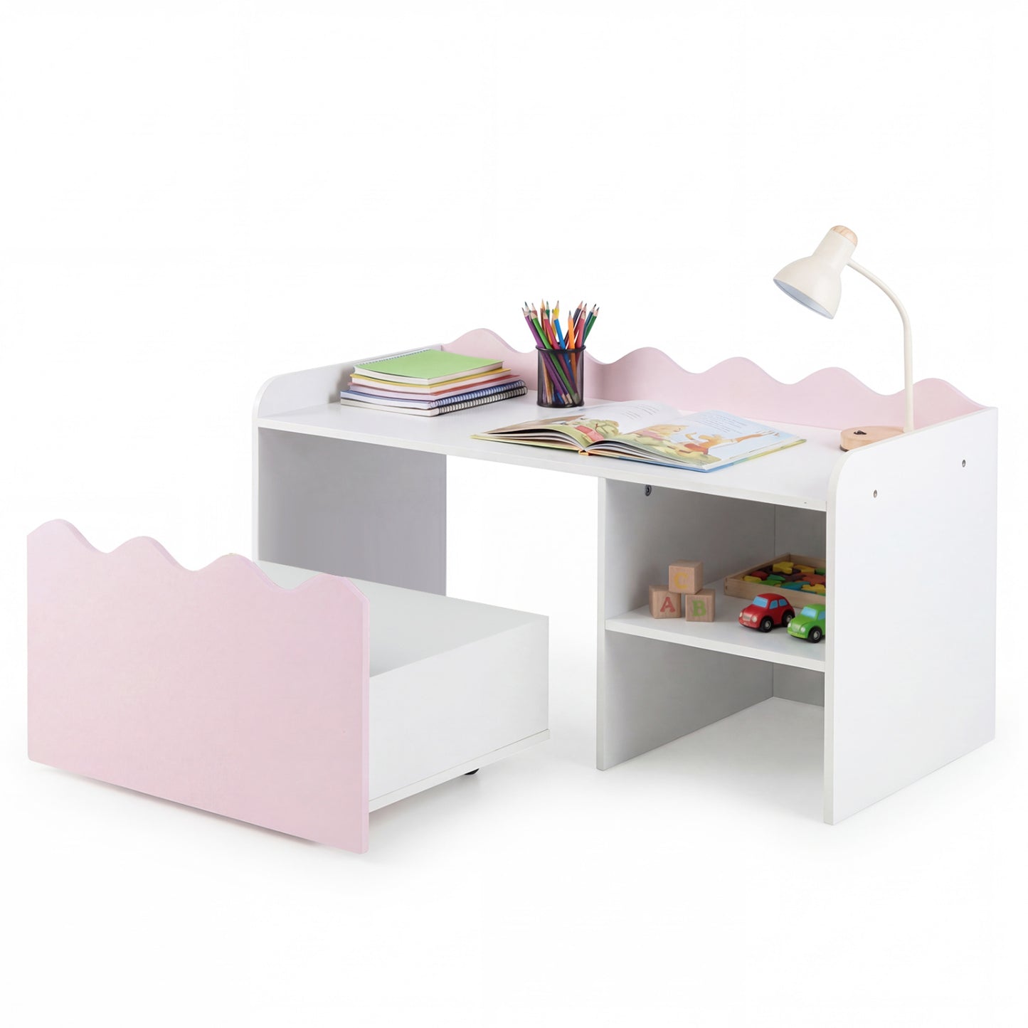 Scalloped Kids Bookshelf and Toy Storage Organizer for Playroom-Gray