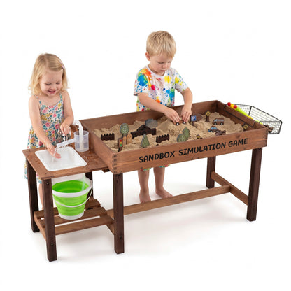 Sensory table with water pump, sink, and 33 sand toys for toddlers, designed for pretend play and outdoor fun.