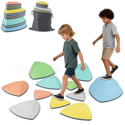 Set of 11 Stepping Stones for Kids Non-Slip Balance Stones with Storage Bag-Set of 11