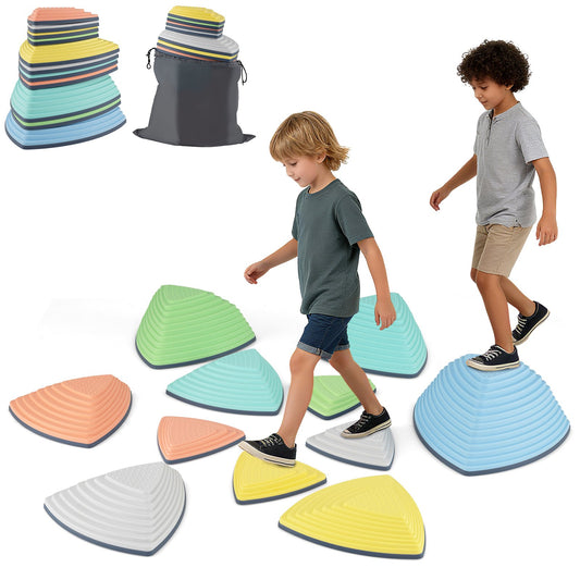 Set of 11 Stepping Stones for Kids Non-Slip Balance Stones with Storage Bag-Set of 11