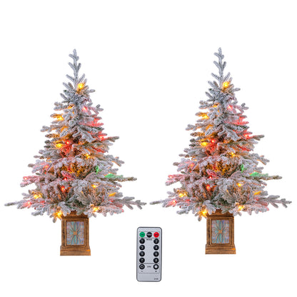 Set of 1/2 4 FT Artificial Christmas Tree Potted Xmas Tree with 180 Branch Tips-Set of 2