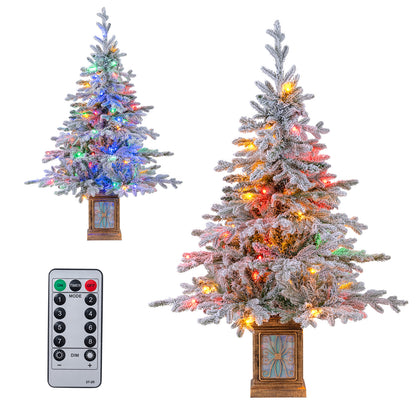 Set of 1/2 4 FT Artificial Christmas Tree Potted Xmas Tree with 180 Branch Tips-Set of 2