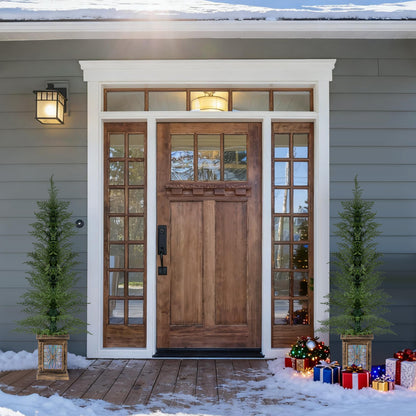 Set of 1/2 4 FT Artificial Christmas Tree Potted Xmas Tree with 100 Branch Tips and Retro Base-Set of 1