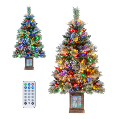 Set of 1/2 4 FT Artificial Christmas Tree Potted Xmas Tree with 190 Branch Tips-Set of 2