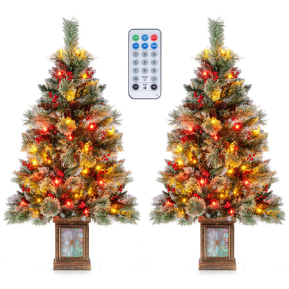 Set of 1/2 4 FT Artificial Christmas Tree Potted Xmas Tree with 190 Branch Tips-Set of 2