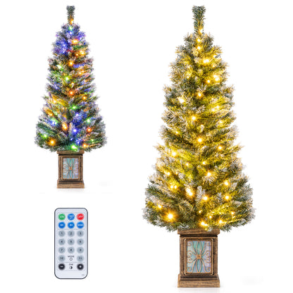 Set of 1/2 4 FT Pre-lit Artificial Christmas Trees Potted Xmas Tree with  80 Dimmable LED Lights-Set of 2
