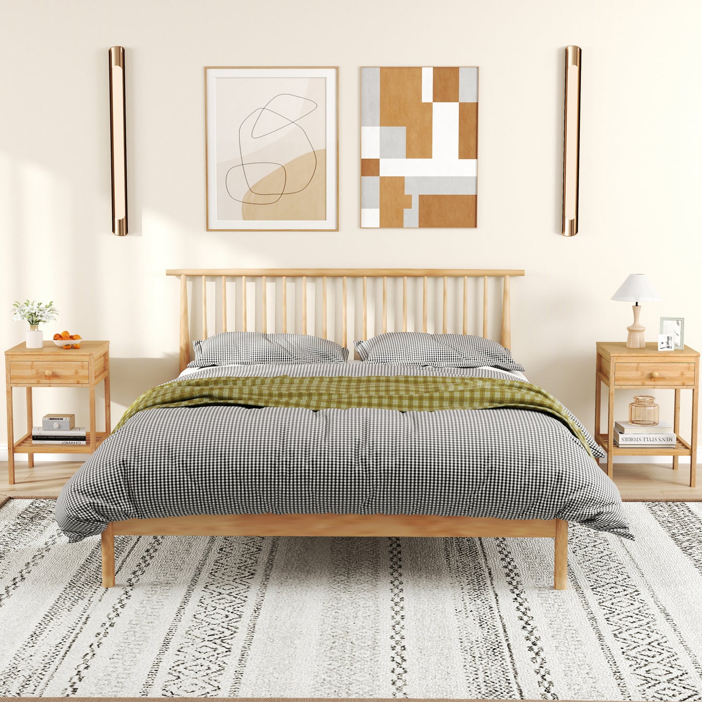 Set of 1/2 Bamboo Nightstand Bedside Table with Storage Drawer and Open Shelf-1 piece