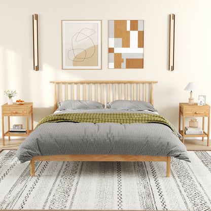 Set of 1/2 Bamboo Nightstand Bedside Table with Storage Drawer and Open Shelf-1 piece