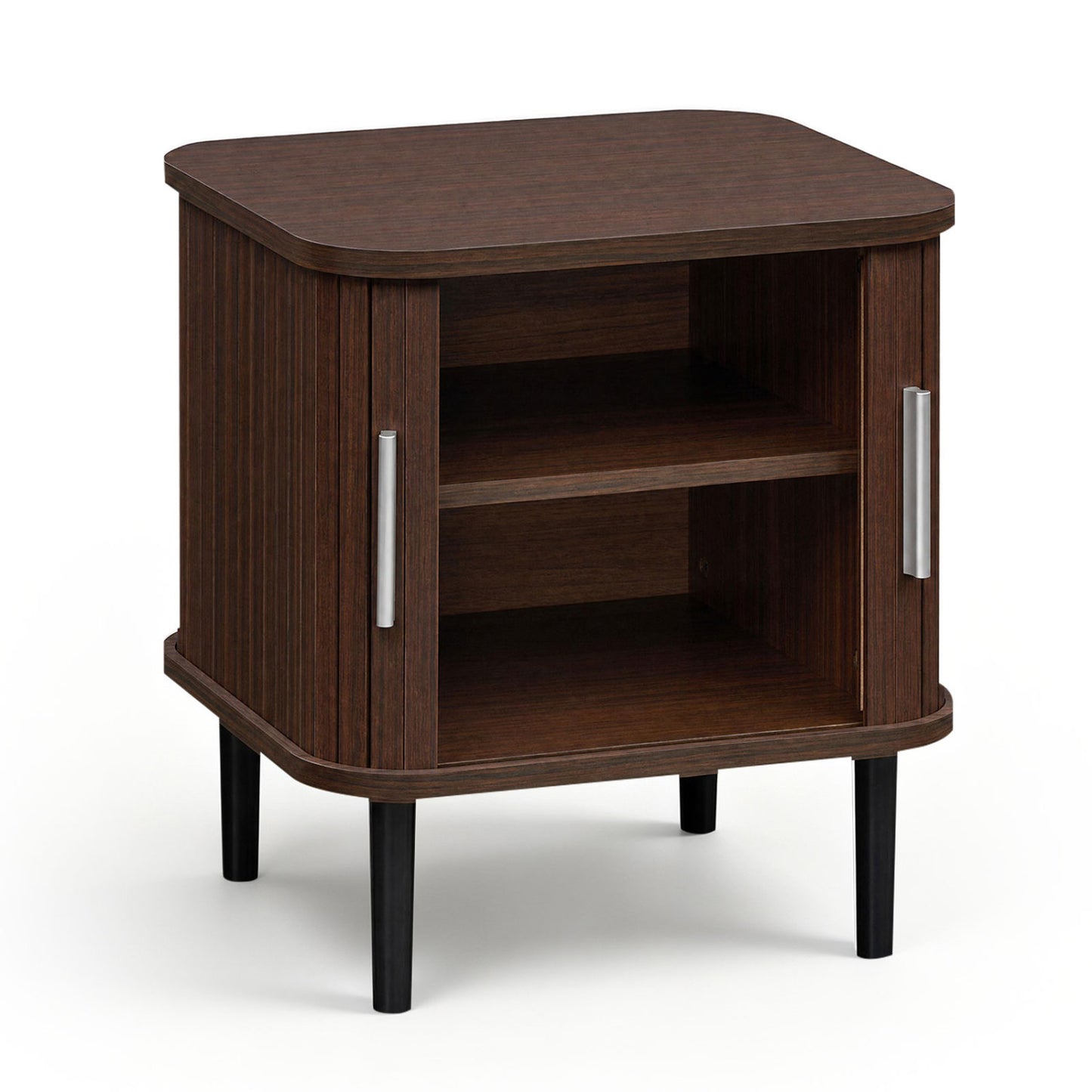 Set of 1 Fluted Nightstand with Sliding Doors and Adjustable Shelf for Small Spaces-Natural