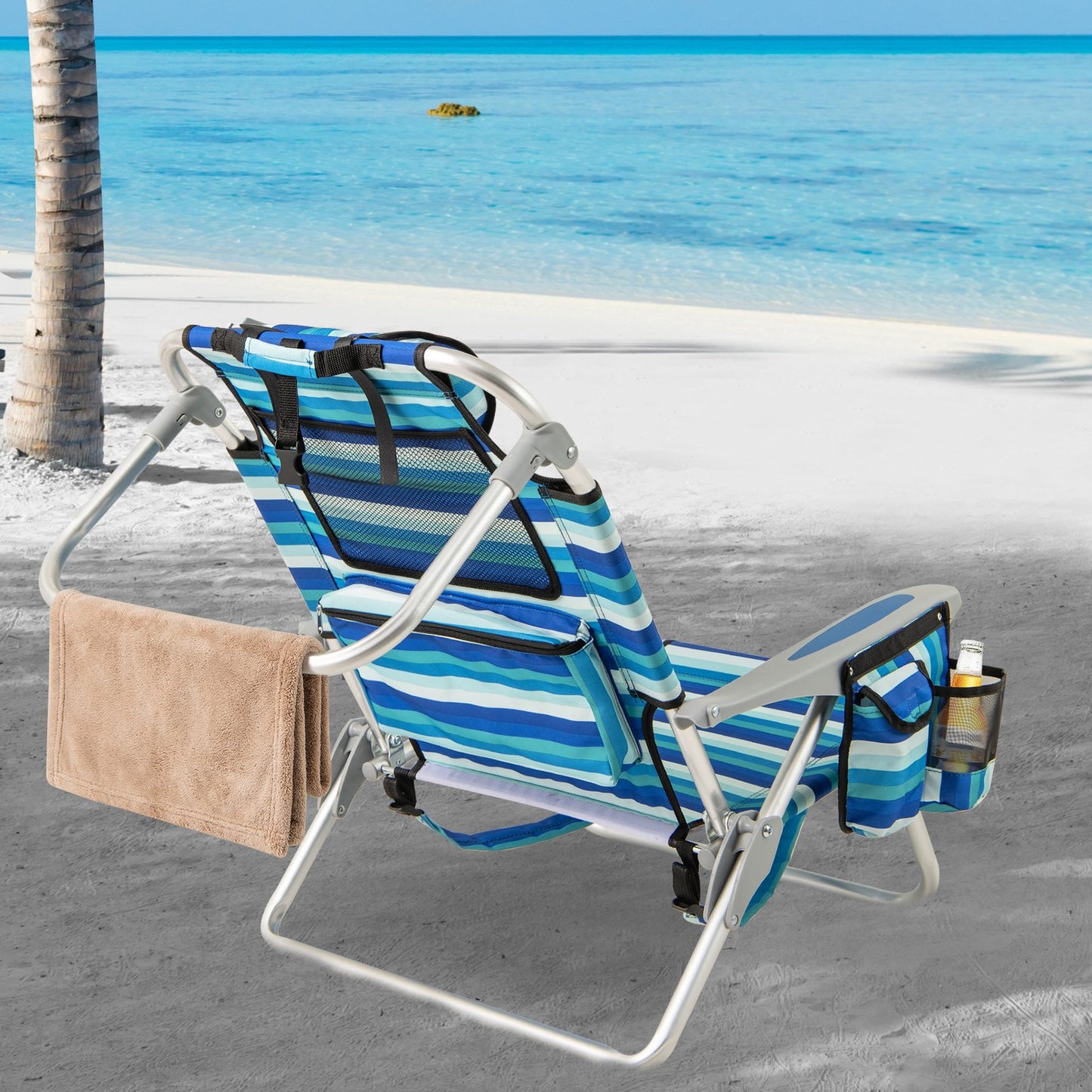 Set of 2 Folding Beach Chair for Adults with 4-Position Adjustable Backrest