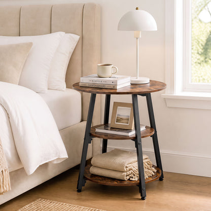 Set of 1 Industrial Side Tables with 3-Tier Shelves & Metal Frame for Small Space-Rustic Brown