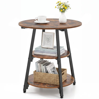 Set of 1 Industrial Side Tables with 3-Tier Shelves & Metal Frame for Small Space-Rustic Brown