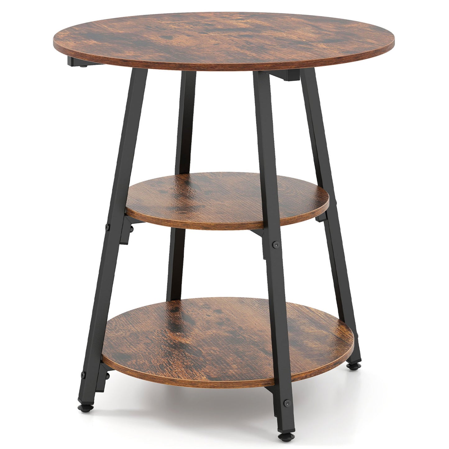 Set of 1 Industrial Side Tables with 3-Tier Shelves & Metal Frame for Small Space-Rustic Brown