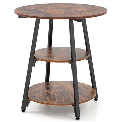 Set of 1 Industrial Side Tables with 3-Tier Shelves & Metal Frame for Small Space-Rustic Brown