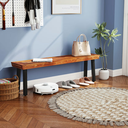 Set of 1 Outdoor Acacia Wood Benches 2-3 People Backless Garden Front Benches with Metal Frame-1 Piece