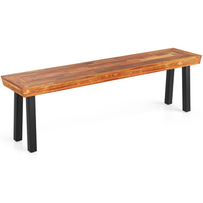 Set of 1 Outdoor Acacia Wood Benches 2-3 People Backless Garden Front Benches with Metal Frame-1 Piece