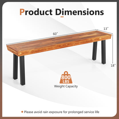 Set of 1 Outdoor Acacia Wood Benches 2-3 People Backless Garden Front Benches with Metal Frame-1 Piece