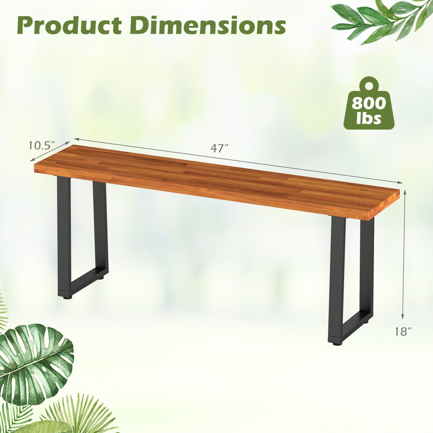 Wood patio dining bench by Wilsons Home Store, 47.5 inches long, outdoor seating for entryway or poolside patio.