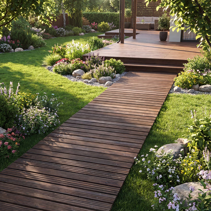 Set of 2 12 FT Wooden Garden Pathway Roll Out Decorative Cedar Straight Outdoor Walkway-Brown