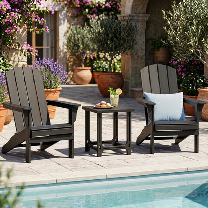 Set of 2 black 18-inch outdoor Adirondack side tables with slatted surfaces for patio use, by Direct by Wilsons Home Store.