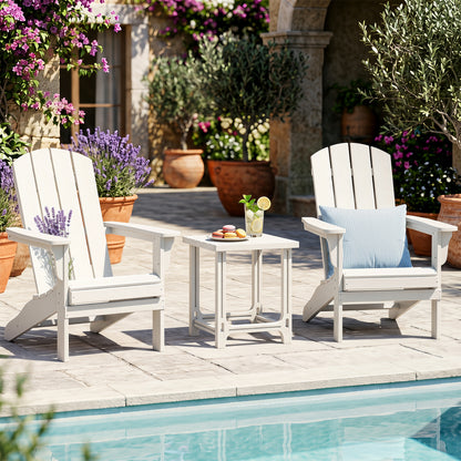 Set of 2 black 18-inch outdoor Adirondack side tables with slatted surfaces for patio use.