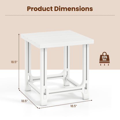 Set of 2 black 18-inch outdoor Adirondack side tables with slatted surfaces for patio use.
