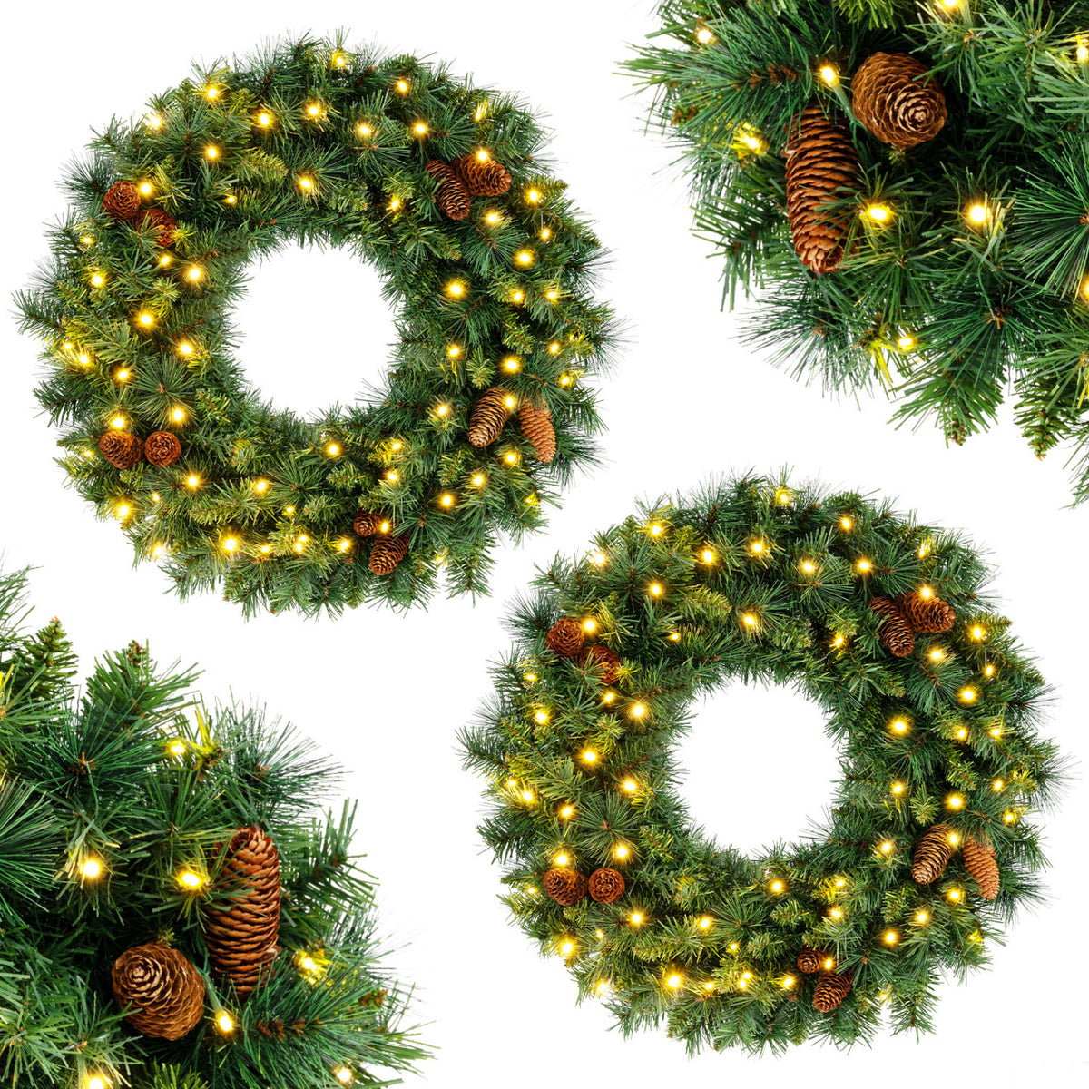 24 Inch Pre-Lit Artificial Christmas Wreath for Front Door Battery Operated-1 Piece