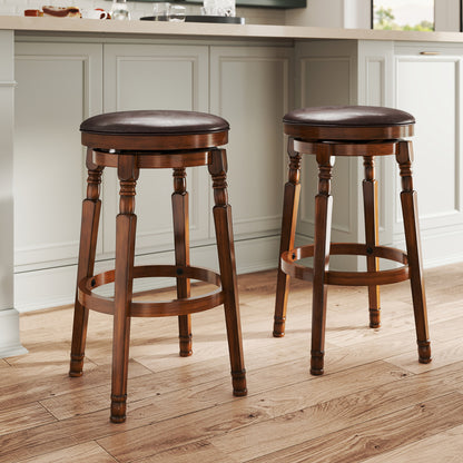 Set of 2 29-Inch Swivel Leather Padded Dining Bar Stools
