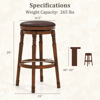 Set of 2 29-Inch Swivel Leather Padded Dining Bar Stools