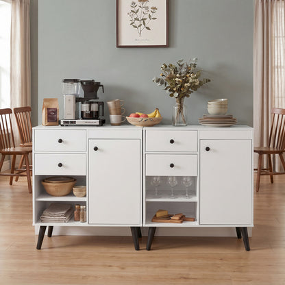 Set of 2 31-inch natural buffet cabinets with 2 drawers and open compartments for kitchen storage, by Wilsons Home Store.