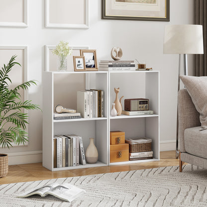 Set of 2 black 3-tier bookshelves with open storage compartments and display shelves, perfect for home office organization.