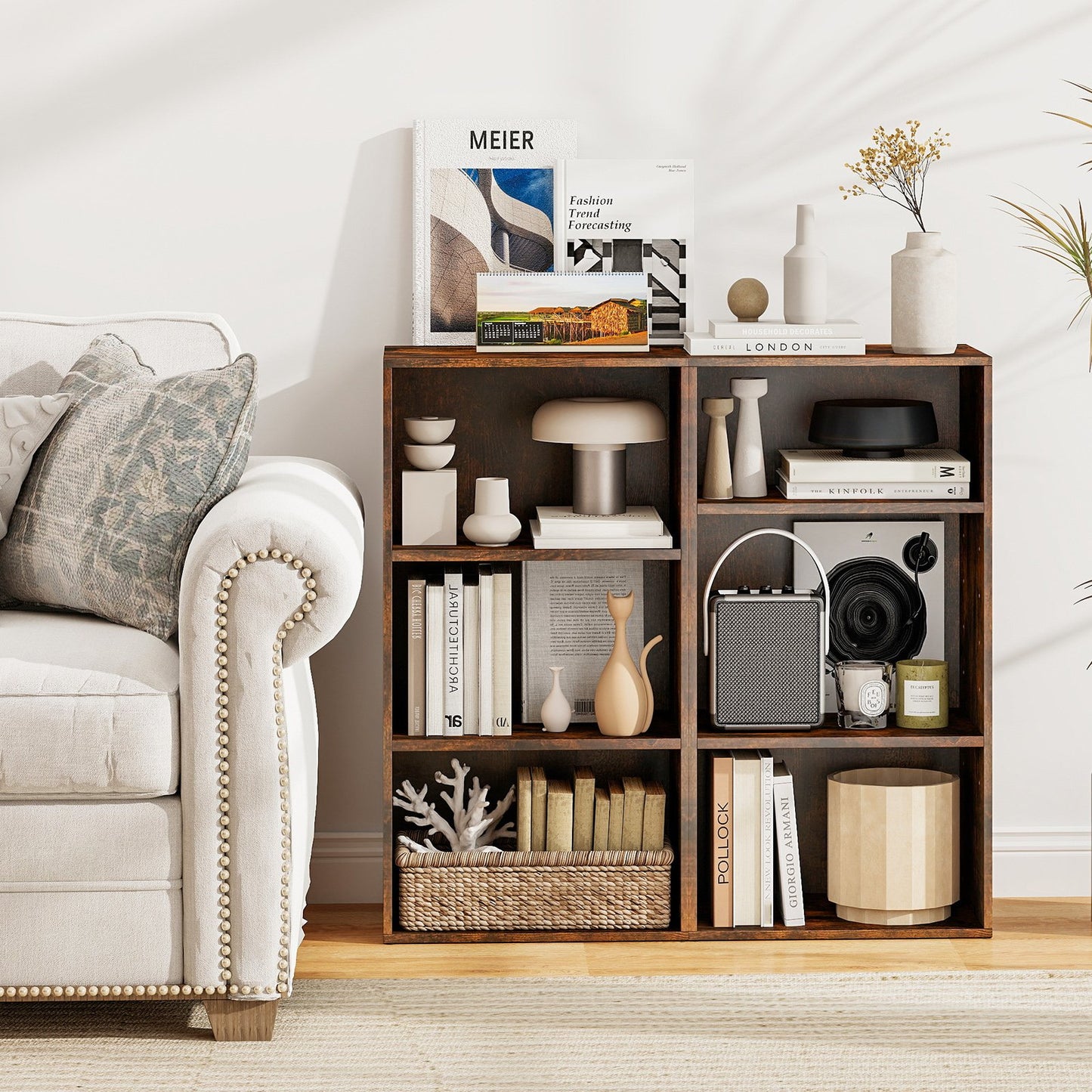 Set of 2 3-Tier Cube Bookcase with Adjustable Shelves for Home Office-Black