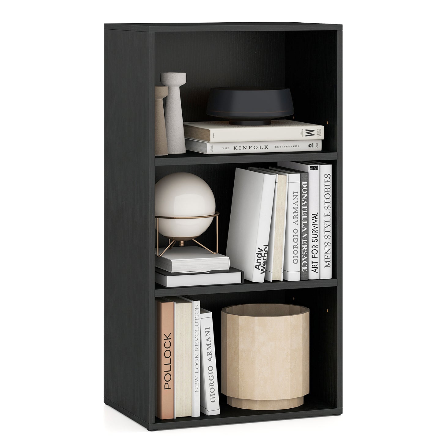 Set of 2 3-Tier Cube Bookcase with Adjustable Shelves for Home Office-Black