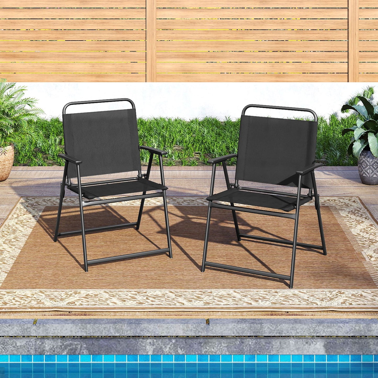 Set of 2/4/6 Outdoor Folding Chairs with Breathable Seat-Set of 6