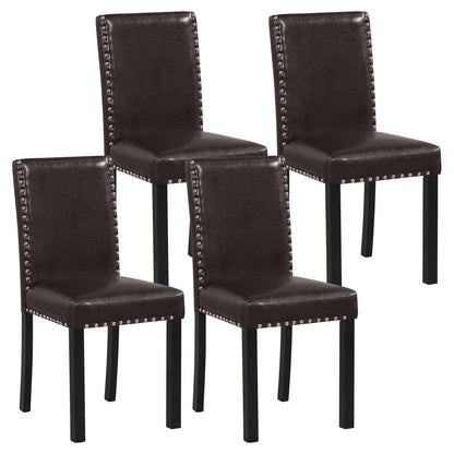 Set of 2/4 Dining Chairs Faux Leather Upholstered Parsons Kitchen Chairs-Set of 4