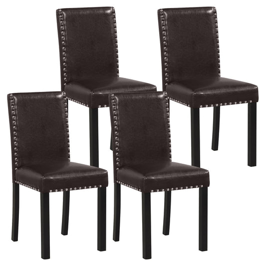 Set of 2/4 Dining Chairs Faux Leather Upholstered Parsons Kitchen Chairs-Set of 4