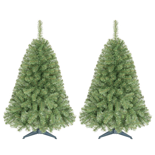 Set of 2 4 FT Artificial Unlit Small Christmas Tree with 269 PVC Branch Tips Hinges-XS
