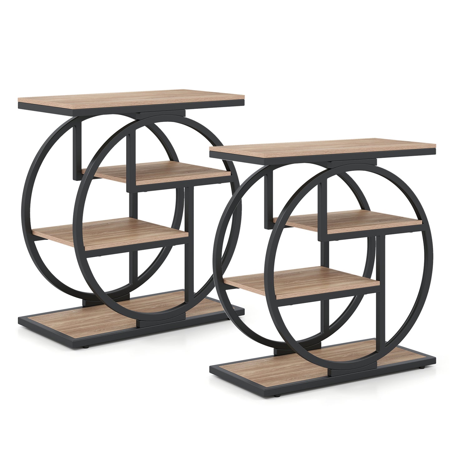 Set of 2 4-Tier Narrow End Table for Living Room with Storage Shelves-Gray