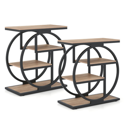 Set of 2 4-Tier Narrow End Table for Living Room with Storage Shelves-Gray